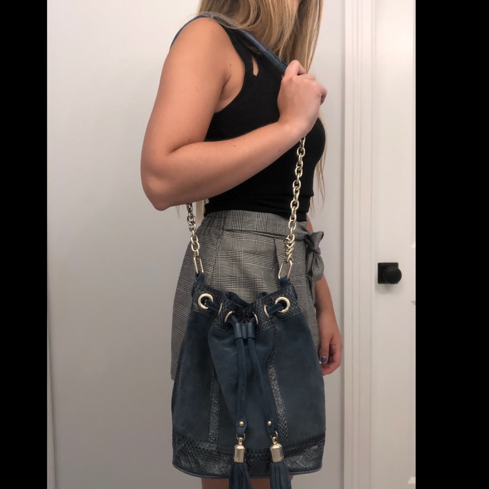 Dark blue leather crossbody bag